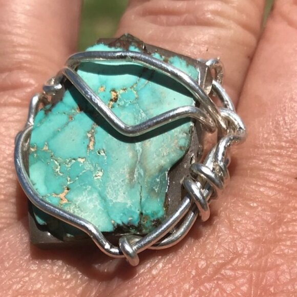 Conceptual Subculture Jewelry - Genuine Mountain Pilot Gemstone Ring Size 8.5 Sterling Silver 925 Handmade